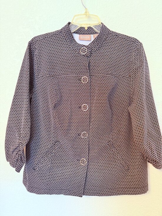 Chico's Jackets & Blazers - Chico's Black/White Print 3/4 Sleeve Jacket Womens Size 2 (12-14) Officecore CEO